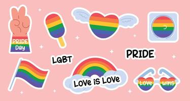 Pride month element set with LGBTQ flag and heart vector