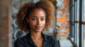 Woman With Curly Hair Posing for a Picture photo