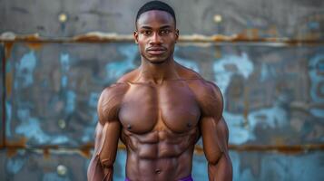 Muscular Man Posing Shirtless for a Picture photo