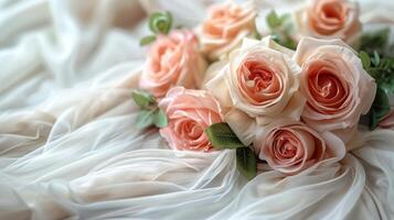 Bridal Bouquet of Pink Roses and Babys Breath photo