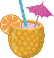 piña alcohólico cóctel con paja, paraguas y naranja. ilustración. alcohólico bebidas son disponible en el bar menú. playa vacaciones, verano vacaciones, fiesta, café bar, vacaciones ilustración vector