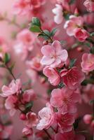 un manojo de rosado flores con verde hojas foto