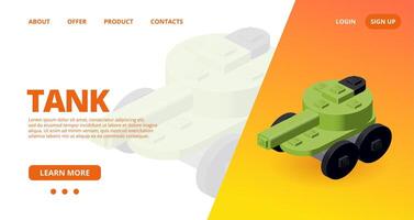 Web template with a toy tank. vector