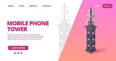 Web template with a mobile phone tower. vector