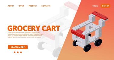 Web template with a supermarket grocery cart. vector