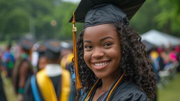 Woman in Graduation Cap and Gown photo