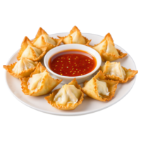 Crabe Rangoon croustillant wonton coquilles rempli avec une crémeux Crabe et crème fromage mélange servi png