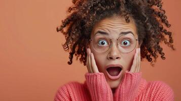 Woman With Glasses Making a Surprised Face photo