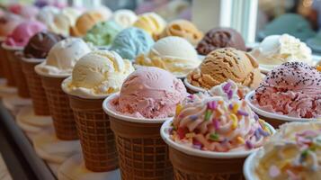 Row of Ice Cream Cones With Sprinkles photo