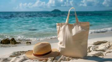 Hat and Tote Bag on Beach photo