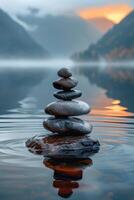 Stack of Rocks on Body of Water photo