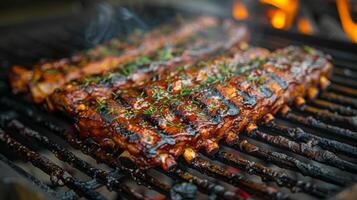 Close Up of Grill With Meat Cooking photo