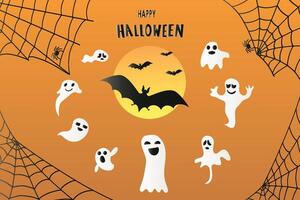 Happy Halloween banner or party invitation. Illustration with bats, ghosts and cobwebs. vector