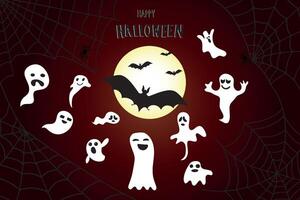 Bat, web and ghosts. Halloween background. vector