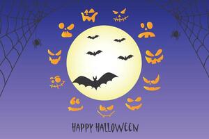 Happy Halloween banner or party invitation background with bats, ghosts and cobwebs. illustration vector