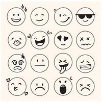 Doodle Emoji face icon set. Hand drawn sketch style. Emoji with different emotion mood, happy, sad, smile face with illustration style doodle and line art vector