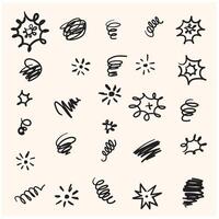 Hand drawn set elements, black on white background. Arrow, heart, love, star, leaf, sun, light, flower, daisy, crown, king, queen,Swishes, swoops, emphasis ,swirl, heart, for concept design. vector