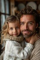 Man Holding Little Girl in His Arms photo