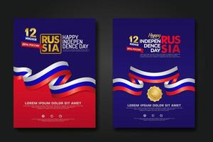 Set poster design Russia happy Independence Day background template vector