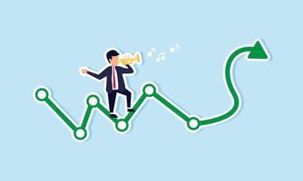 Investment profit growth, monetary policy control, market domination or manipulation, concept of Smart businessman playing flute to charm investment graph arrow up vector