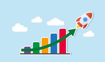 Exponential growth investment yields rising wealth, sales, and profits, concept of Financial report graph rocketing exponential arrow vector
