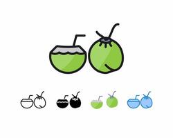 Coconut drink icon .Drinking fresh coconut.set 5 icons,line outline, glyph,filled line,flat color and blue color. Editable strokes and pixel perfect.Can be used for digital products,prints,etc. vector