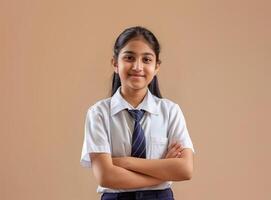 Confident Indian schoolgirl in uniform, education concept photo