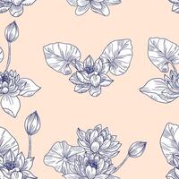 Hand Drawn Water Lily Flower Seamless Pattern vector