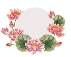 Pink Water Lily Watercolor Flower Wreath vector