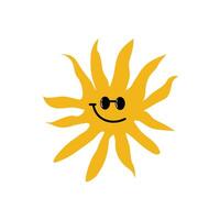 Cute smiling sun icon isolated on white background. Cartoon style of cute sun. Element graphic design of sun for kids stuff vector