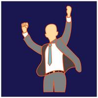 Businessman with raised hands in the air. Illustration of a successful entrepreneur and achieving company targets, Graphic design elements with a business theme vector