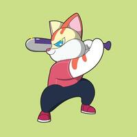 image of a cat with a baseball bat in his hand vector