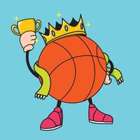 a cartoon drawing of a basketball player with a crown and a cup of beer. vector