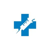 Syringe logo in the cross with negative space style design vector