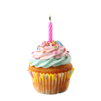 Clear Background Isolated Birthday Cupcake with Candle png