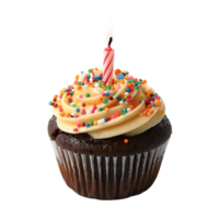 Isolated Celebration Cupcake with Candle and Alpha Channel png