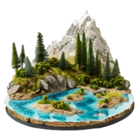 Mountain Lake Scene on Transparent Background Cutout png