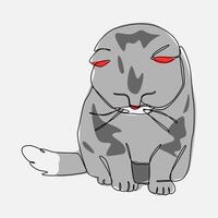 linda soñoliento gris gato. continuo uno línea dibujo con color. editable ataque. animal, mascota, dormido concepto. gráfico ilustración. vector