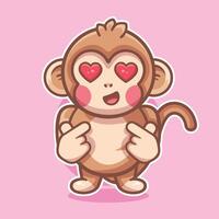 in love monkey animal character mascot with love sign hand gesture isolated cartoon vector