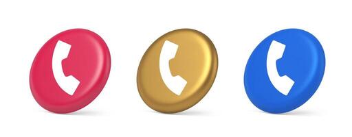 Helpline hotline call center phone handset button 3d realistic isometric circle icon vector