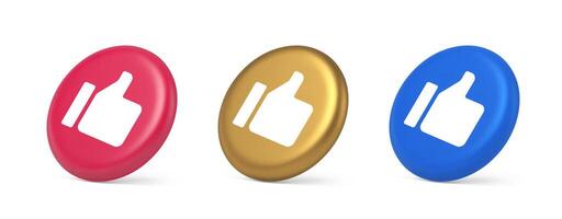 Thumb up like cool button cyberspace approve acceptance communication 3d realistic isometric circle icon vector