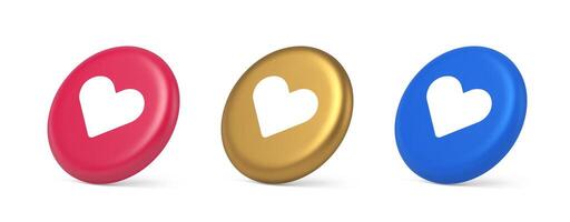 Dating application mobile interface button with heart social network communication 3d isometric circle icon vector