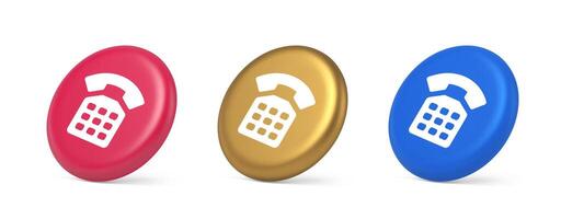 Phone customer support call contact connect button retro telephone handset 3d realistic isometric circle icon vector
