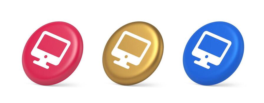 Computer monitor connection button cyberspace digital technology 3d realistic isometric circle icon vector