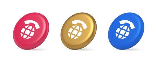 Global communication internet call connection button planet with handset 3d realistic isometric circle icon vector