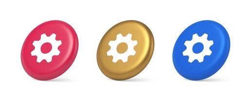 Cog gear button web technology setting repair business interface 3d realistic isometric circle icon vector
