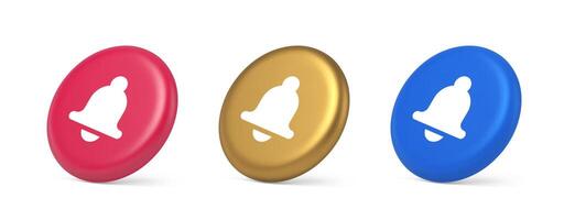 Bell ring audio sound button signal push reminder cyberspace interface notification 3d isometric circle icon vector
