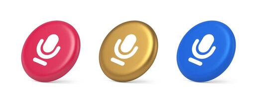 Microphone sound live recording button web app design radio music broadcasting 3d isometric circle icon vector