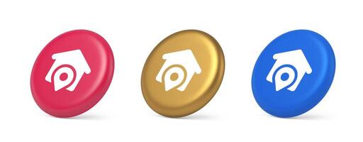House location GPS route button distance navigation map pin pointer address direction 3d isometric circle icon vector