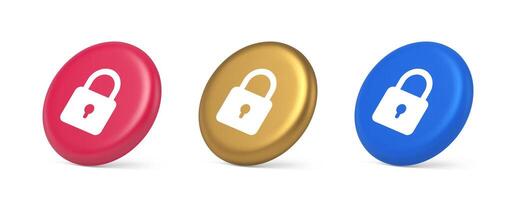 Padlock locking web access button password security protection safe encryption 3d isometric circle icon vector